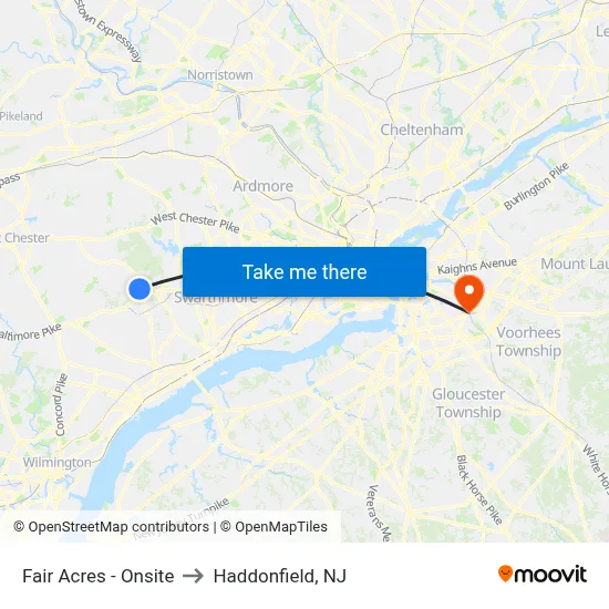 Fair Acres - Onsite to Haddonfield, NJ map