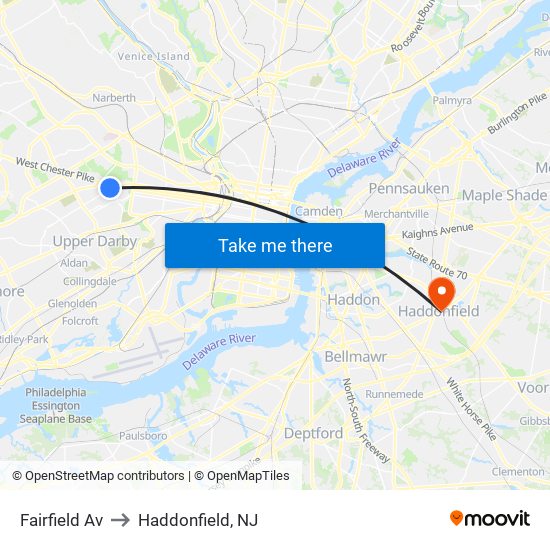 Fairfield Av to Haddonfield, NJ map