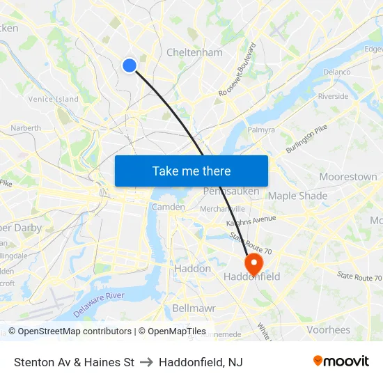 Stenton Av & Haines St to Haddonfield, NJ map