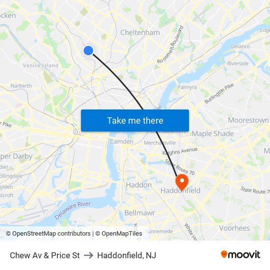 Chew Av & Price St to Haddonfield, NJ map