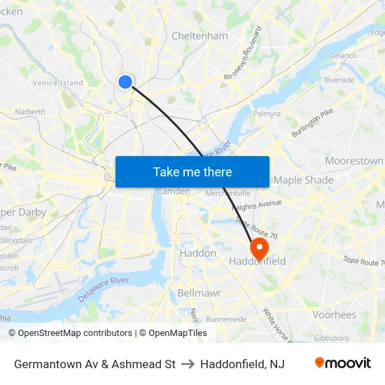 Germantown Av & Ashmead St to Haddonfield, NJ map