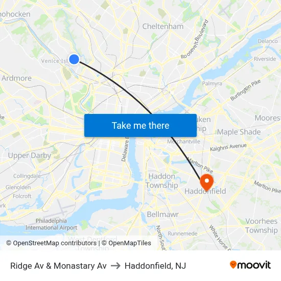 Ridge Av & Monastary Av to Haddonfield, NJ map