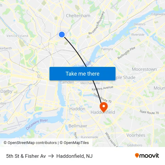 5th St & Fisher Av to Haddonfield, NJ map