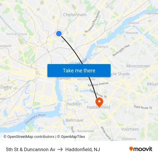 5th St & Duncannon Av to Haddonfield, NJ map
