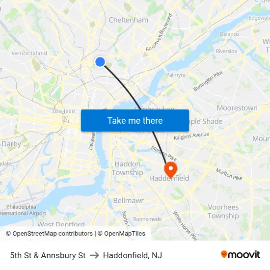 5th St & Annsbury St to Haddonfield, NJ map