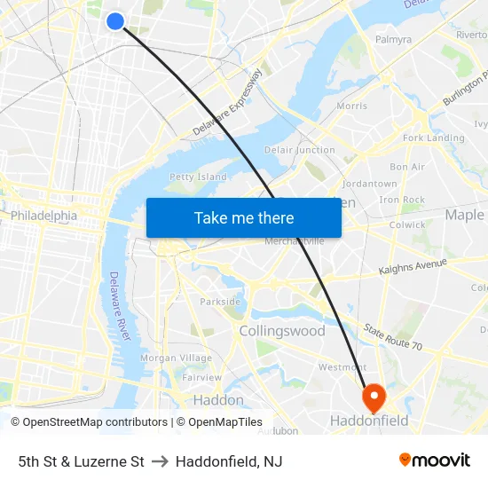 5th St & Luzerne St to Haddonfield, NJ map