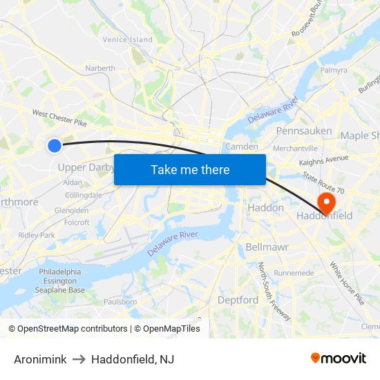 Aronimink to Haddonfield, NJ map