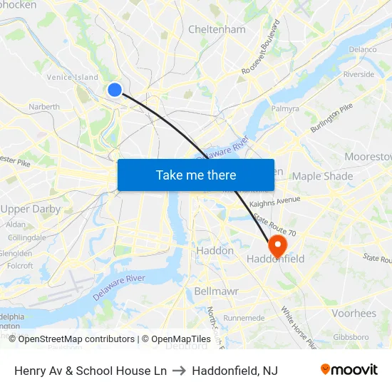 Henry Av & School House Ln to Haddonfield, NJ map