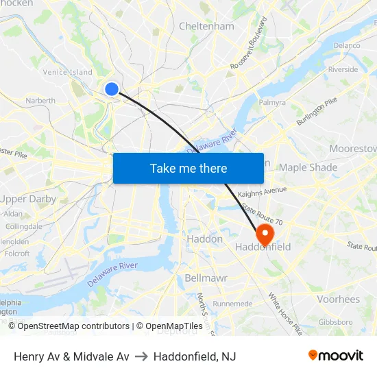 Henry Av & Midvale Av to Haddonfield, NJ map