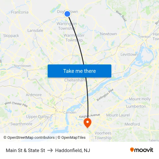 Main St & State St to Haddonfield, NJ map