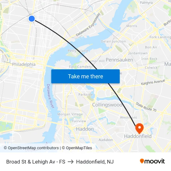 Broad St & Lehigh Av - FS to Haddonfield, NJ map