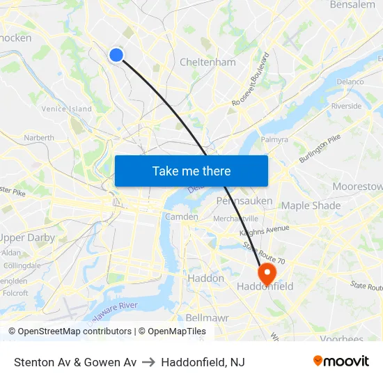 Stenton Av & Gowen Av to Haddonfield, NJ map