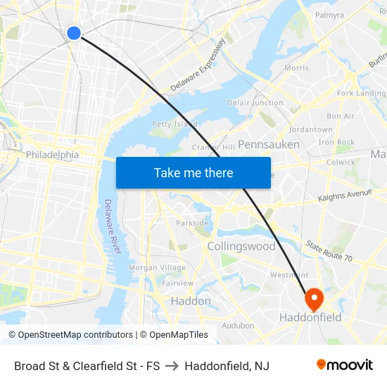 Broad St & Clearfield St - FS to Haddonfield, NJ map