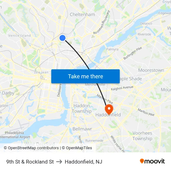 9th St & Rockland St to Haddonfield, NJ map