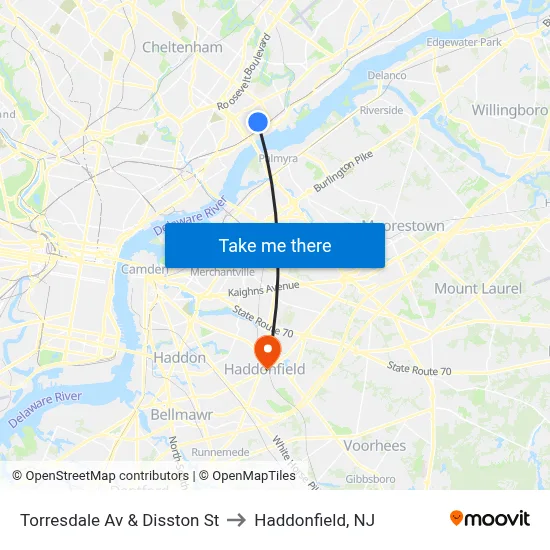 Torresdale Av & Disston St to Haddonfield, NJ map