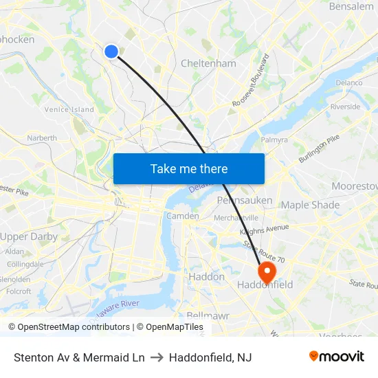 Stenton Av & Mermaid Ln to Haddonfield, NJ map