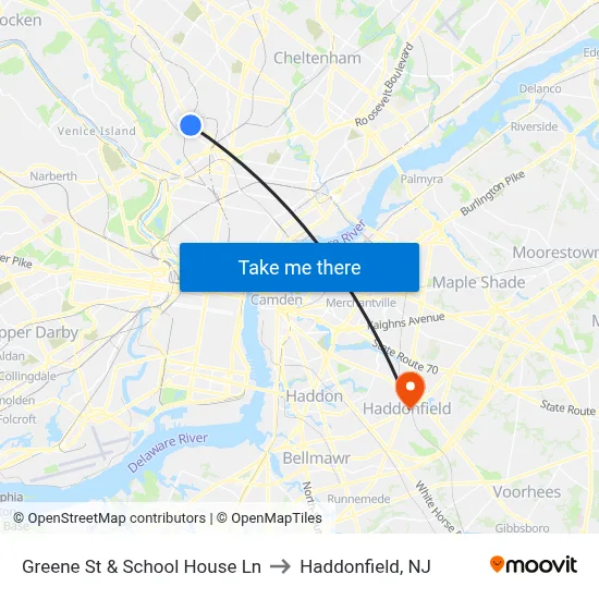 Greene St & School House Ln to Haddonfield, NJ map