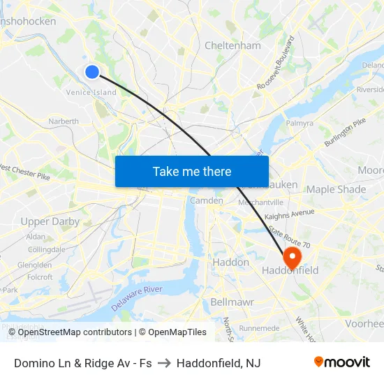 Domino Ln & Ridge Av - Fs to Haddonfield, NJ map