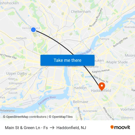 Main St & Green Ln - Fs to Haddonfield, NJ map