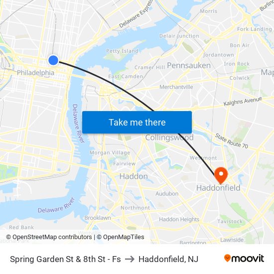 Spring Garden St & 8th St - Fs to Haddonfield, NJ map