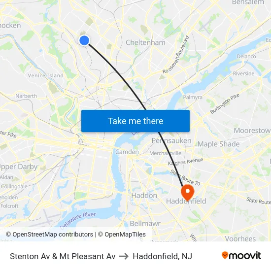Stenton Av & Mt Pleasant Av to Haddonfield, NJ map