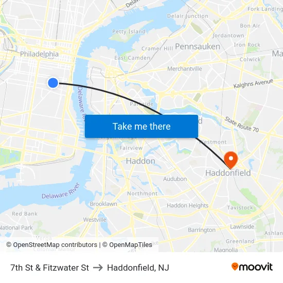 7th St & Fitzwater St to Haddonfield, NJ map