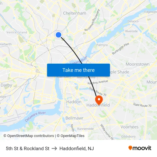 5th St & Rockland St to Haddonfield, NJ map