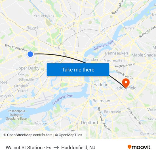 Walnut St Station - Fs to Haddonfield, NJ map