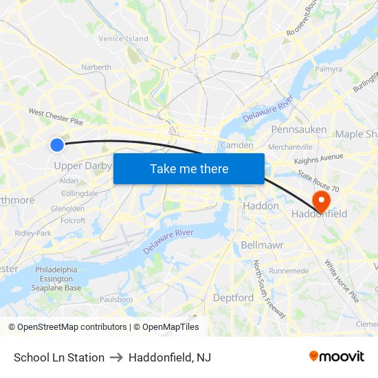 School Ln Station to Haddonfield, NJ map