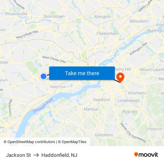 Jackson St to Haddonfield, NJ map