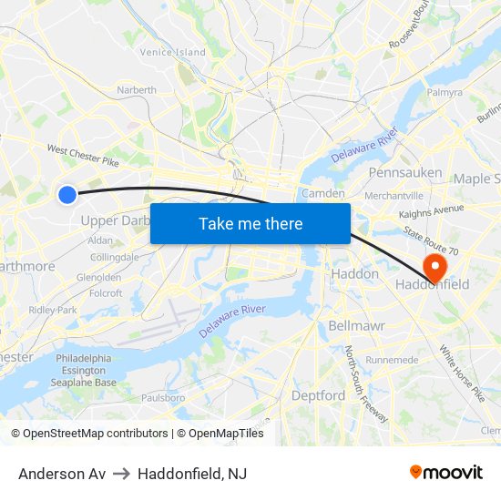 Anderson Av to Haddonfield, NJ map