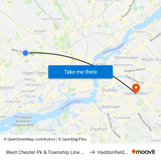 West Chester Pk & Township Line Rd - Fs to Haddonfield, NJ map