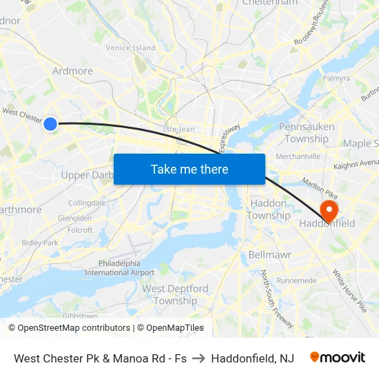 West Chester Pk & Manoa Rd - Fs to Haddonfield, NJ map