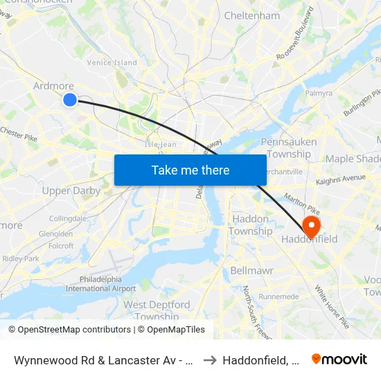 Wynnewood Rd & Lancaster Av - FS to Haddonfield, NJ map