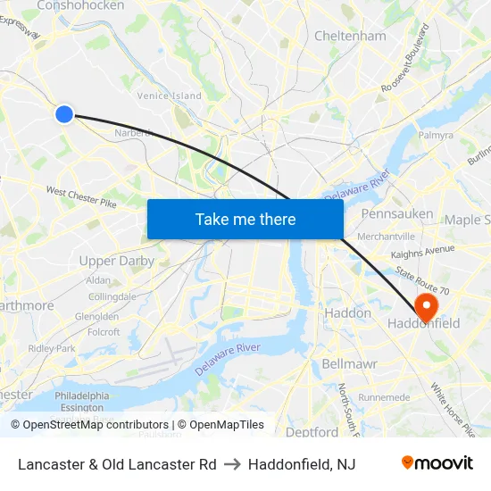 Lancaster & Old Lancaster Rd to Haddonfield, NJ map