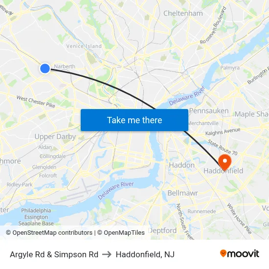 Argyle Rd & Simpson Rd to Haddonfield, NJ map