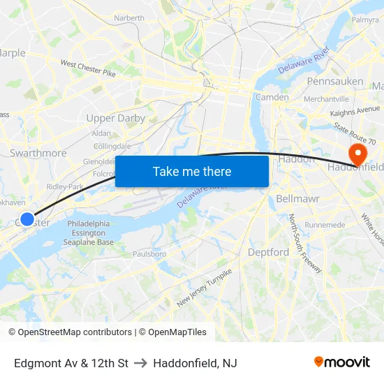 Edgmont Av & 12th St to Haddonfield, NJ map