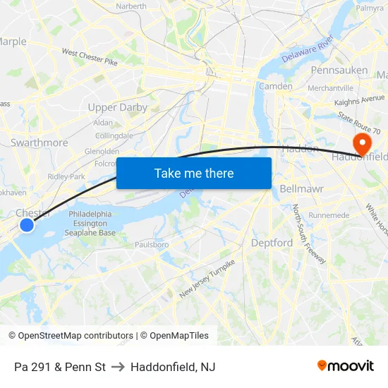 Pa 291 & Penn St to Haddonfield, NJ map