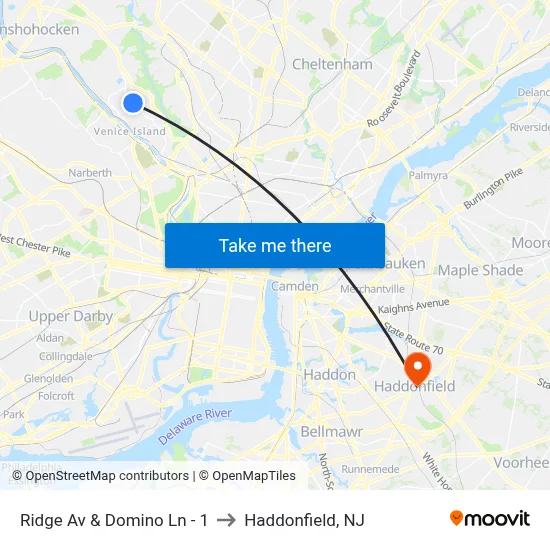 Ridge Av & Domino Ln - 1 to Haddonfield, NJ map