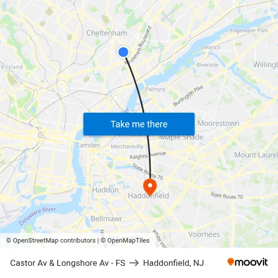 Castor Av & Longshore Av - FS to Haddonfield, NJ map