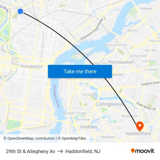 29th St & Allegheny Av to Haddonfield, NJ map