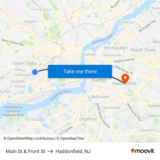 Main St & Front St to Haddonfield, NJ map