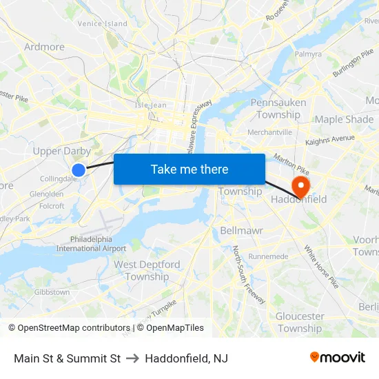 Main St & Summit St to Haddonfield, NJ map