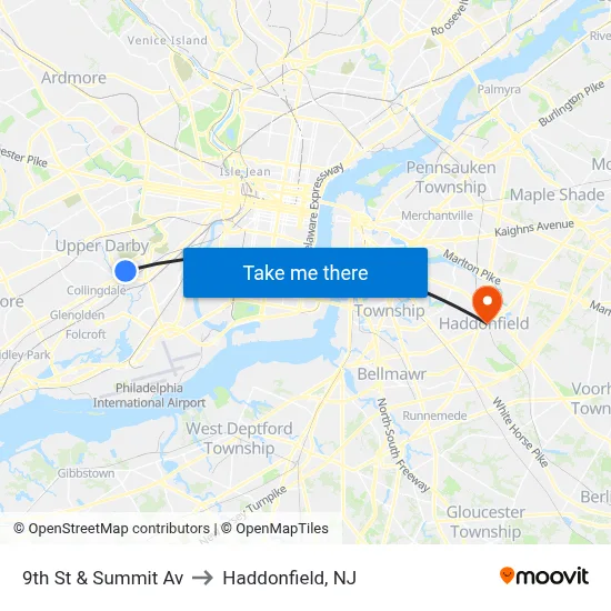 9th St & Summit Av to Haddonfield, NJ map