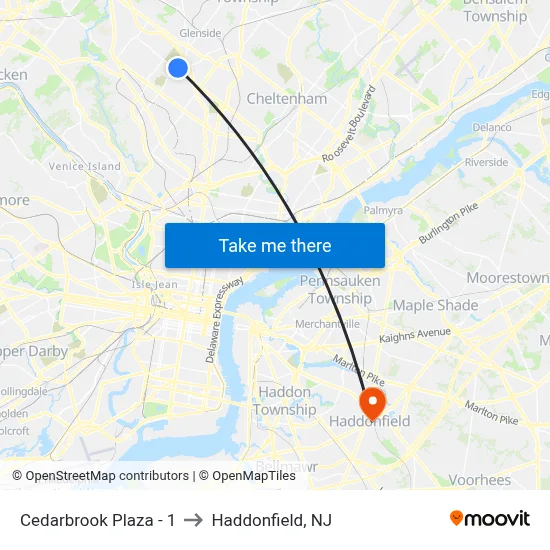 Cedarbrook Plaza - 1 to Haddonfield, NJ map