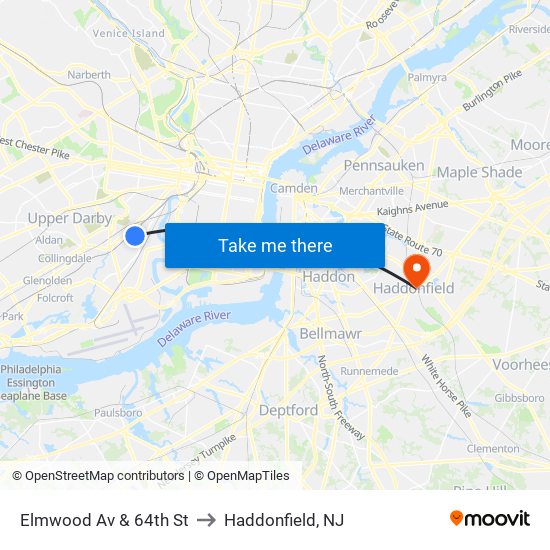 Elmwood Av & 64th St to Haddonfield, NJ map