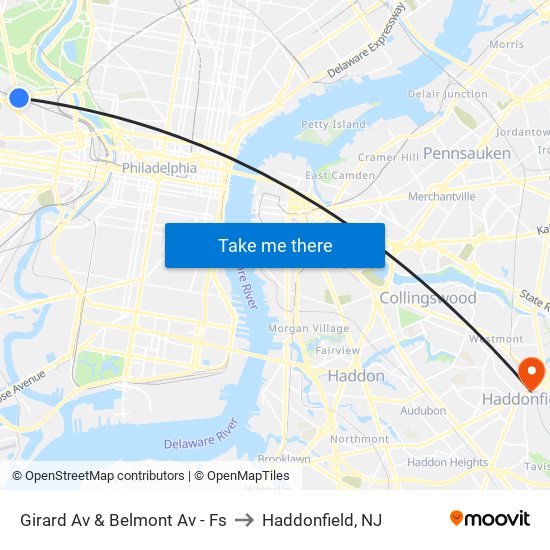 Girard Av & Belmont Av - Fs to Haddonfield, NJ map