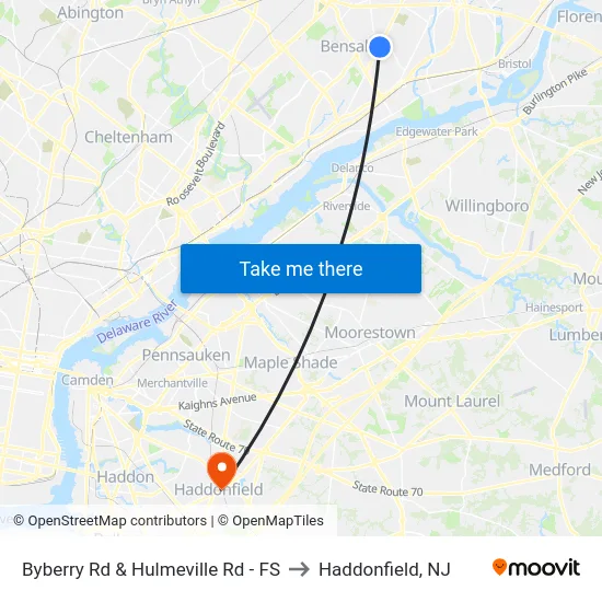Byberry Rd & Hulmeville Rd - FS to Haddonfield, NJ map