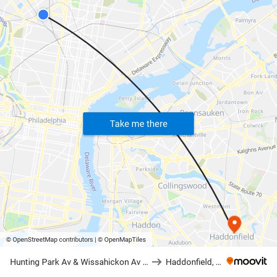 Hunting Park Av & Wissahickon Av - FS to Haddonfield, NJ map