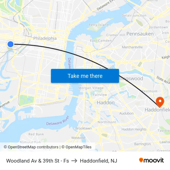 Woodland Av & 39th St - Fs to Haddonfield, NJ map